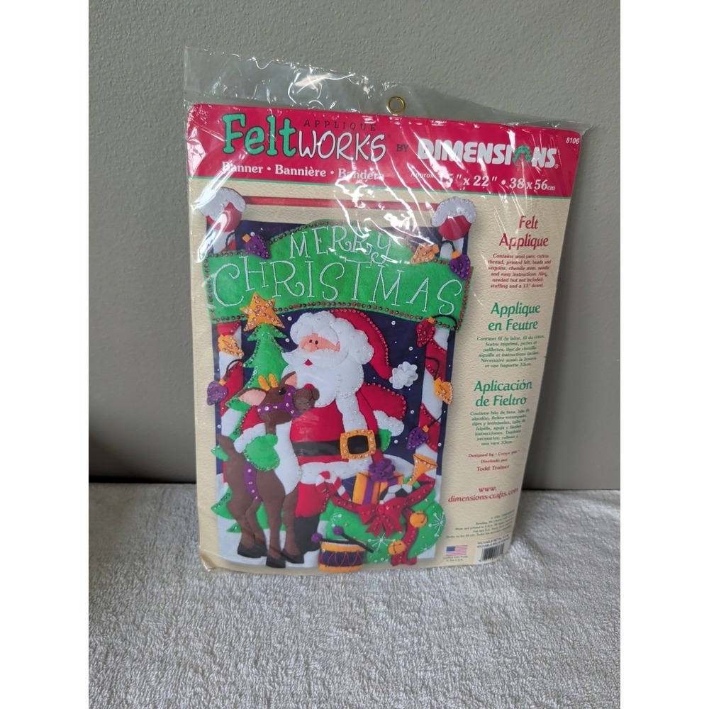 Vintage Dimensions Felt Appliqué Banner Merry Christmas Santa Kit 8106 15"x 22"